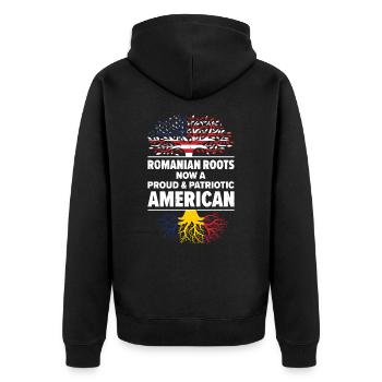 Né Roumanie Roumanie États-Unis - Veste à capuche bio Premium Unisexe - noir - Dos - Nico (187cm)