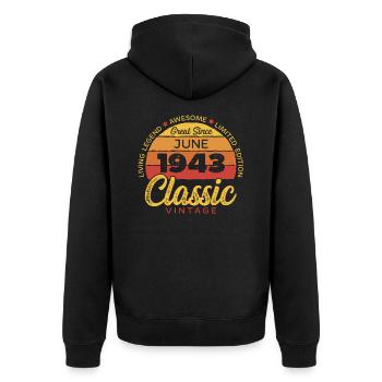 Retro 80 Jahre Juni 1943 Geburtstag Vintage Bday - Unisex Premium Bio Zip Hoodie - Schwarz - Hinten - Nico (187cm)