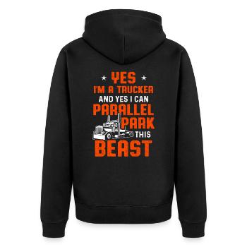 Lkw-Fahrer Trucker Driving - Unisex Premium Bio Zip Hoodie - Schwarz - Hinten - Nico (187cm)