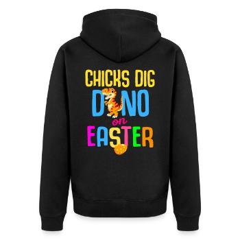 Easter T-rex Dinosaur Rabbit Easter Holiday - Unisex Premium Organic Zip Hoodie - black - Back - Nico (187cm)