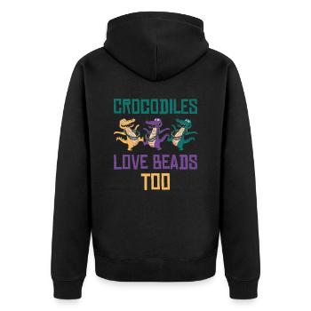 Mardi Gras Carnival Crocodile Beads Wildlife - Unisex Premium Organic Zip Hoodie - black - Back - Nico (187cm)