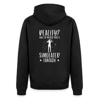 Simulation Fantasie Realität Science Fiction - Unisex Premium Bio Zip Hoodie - Schwarz - Hinten - Nico (187cm)