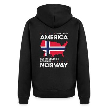 Geboren Norwegisch Norwegen Amerikanisch USA - Unisex Premium Bio Zip Hoodie - Schwarz - Hinten - Nico (187cm)