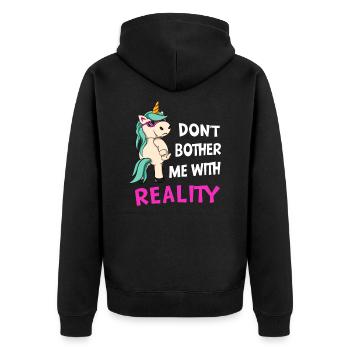 Anti Réalité Licorne Sarcastique Fun Ironie - Veste à capuche bio Premium Unisexe - noir - Dos - Nico (187cm)