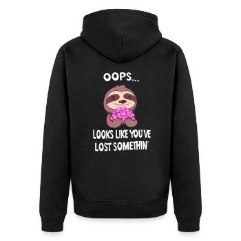 Funny sloth with brain sarcasm saying - Unisex Premium Organic Zip Hoodie - black - Back - Nico (187cm)