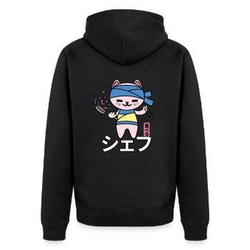 Kawaii Chefkoch Katze Japan - Unisex Premium Bio Zip Hoodie - Schwarz - Hinten - Nico (187cm)
