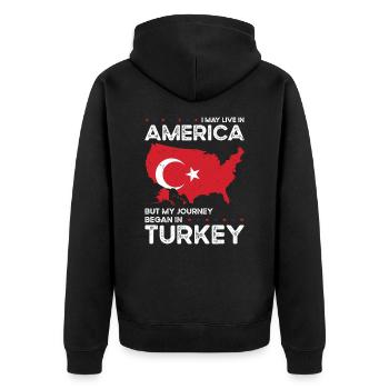 Born Turkish Turkey American USA Citizenship - Unisex Premium Organic Zip Hoodie - black - Back - Nico (187cm)