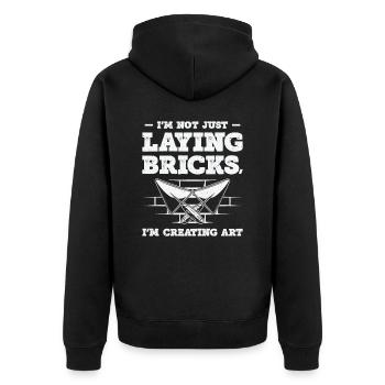 Maurer Ziegelsteinmetz Maurerhandwerk - Unisex Premium Bio Zip Hoodie - Schwarz - Hinten - Nico (187cm)