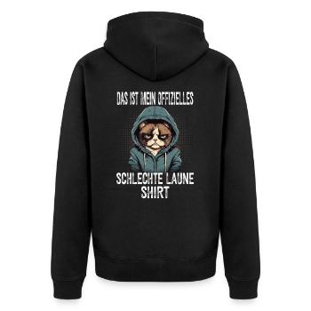 Lustiger Spruch Katze Sarkasmus Schlechte Laune - Unisex Premium Bio Zip Hoodie - Schwarz - Hinten - Nico (187cm)