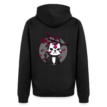 Japanese Oni Mask Cat and Cherry Blossom Anime - Unisex Premium Organic Zip Hoodie - black - Back - Nico (187cm)