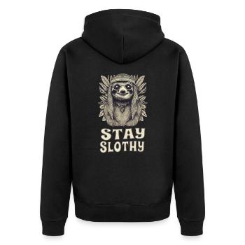 Stay Lazy Funny Hippie Sloth Flower Power - Veste à capuche bio Premium Unisexe - noir - Dos - Nico (187cm)