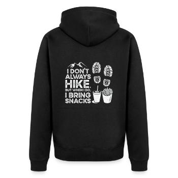 Wandern Camping Bergwanderer - Unisex Premium Bio Zip Hoodie - Schwarz - Hinten - Nico (187cm)