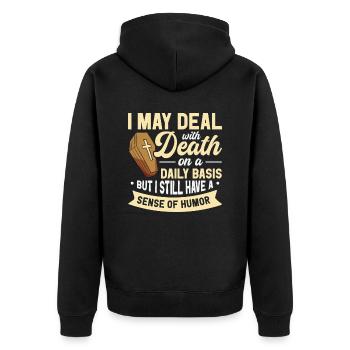 Funeral Director Mortician Mortuary - Unisex Premium Organic Zip Hoodie - black - Back - Nico (187cm)