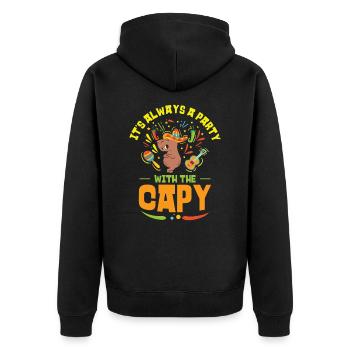 Capybara Mariachi Cinco de Mayo Fiesta - Unisex Premium Bio Zip Hoodie - Schwarz - Hinten - Nico (187cm)