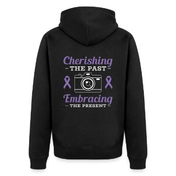Alzheimer's Awareness Purple Ribbon Brain - Unisex Premium Organic Zip Hoodie - black - Back - Nico (187cm)