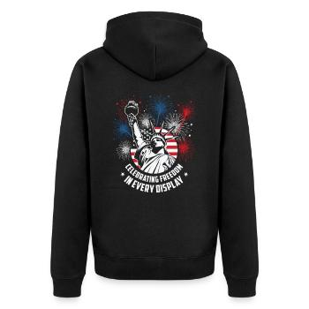 USA Independence Patriotic American Flag Fireworks - Unisex Premium Organic Zip Hoodie - black - Back - Nico (187cm)