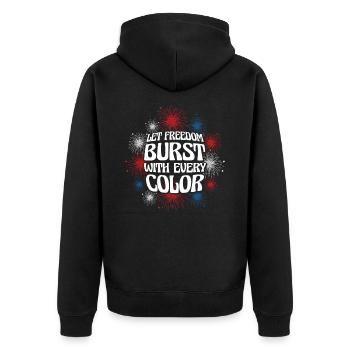 USA Independence Patriotic American Flag Fireworks - Unisex Premium Organic Zip Hoodie - black - Back - Nico (187cm)