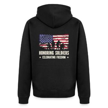 USA Independence Military Heroes Soldier Freedom - Unisex Premium Organic Zip Hoodie - black - Back - Nico (187cm)