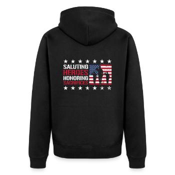 USA Independence Military Heroes Soldier Freedom - Unisex Premium Organic Zip Hoodie - black - Back - Nico (187cm)