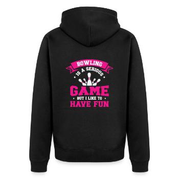 Bowling Frauen Bowler Kugel Strike - Unisex Premium Bio Zip Hoodie - Schwarz - Hinten - Nico (187cm)