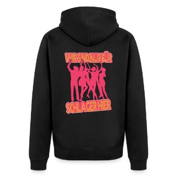 Wir sind nur für Schlager hier Schlagermusik - Unisex Premium Bio Zip Hoodie - Schwarz - Hinten - Nico (187cm)