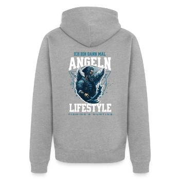 Ich Bin Dann Mal Angeln Fischer Angler - Unisex Premium Bio Zip Hoodie - Grau meliert - Hinten - Nico (187cm)
