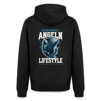 Ich Bin Dann Mal Angeln Fischer Angler - Unisex Premium Bio Zip Hoodie - Schwarz - Hinten - Nico (187cm)