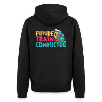 Eisenbahnliebhaber Zukünftiger Zugbegleiter - Unisex Premium Bio Zip Hoodie - Schwarz - Hinten - Nico (187cm)
