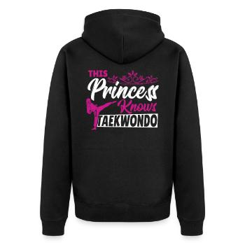 Diese Prinzessin kennt Taekwondo Kampfsportarten - Unisex Premium Bio Zip Hoodie - Schwarz - Hinten - Nico (187cm)