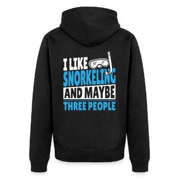 Ich mag Schnorcheln und vielleicht 3 Leute - Unisex Premium Bio Zip Hoodie - Schwarz - Hinten - Nico (187cm)
