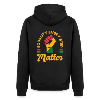 Schwarze Geschichte Juneteenth Solidarität - Unisex Premium Bio Zip Hoodie - Schwarz - Hinten - Nico (187cm)