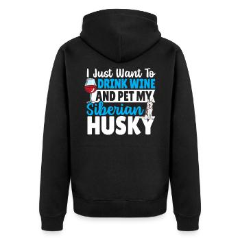 I Just Want To Drink Wine And Pet My Siberian - Unisex Premium Organic Zip Hoodie - black - Back - Nico (187cm)