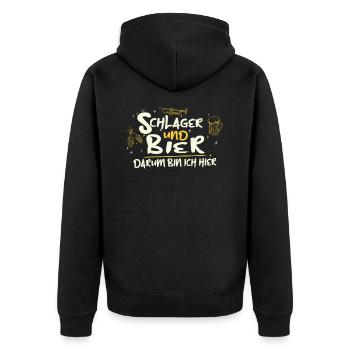 Schlager und Bier darum bin ich hier - Unisex Premium Bio Zip Hoodie - Schwarz - Hinten - Nico (187cm)
