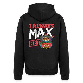 Ich setze immer den Höchstbetrag Lucky Slot - Unisex Premium Bio Zip Hoodie - Schwarz - Hinten - Nico (187cm)