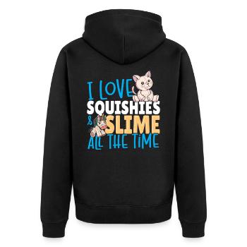 Ich liebe Squishies und Schleim die ganze Zeit - Unisex Premium Bio Zip Hoodie - Schwarz - Hinten - Nico (187cm)