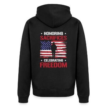 USA Independence Military Heroes Soldier Freedom - Unisex Premium Organic Zip Hoodie - black - Back - Nico (187cm)