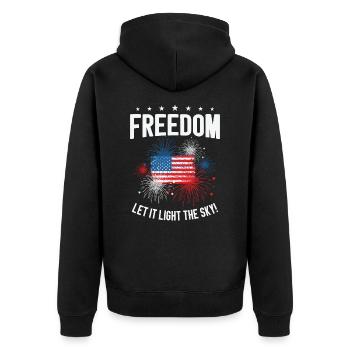 USA Unabhängigkeit Patriotische amerikanische - Unisex Premium Bio Zip Hoodie - Schwarz - Hinten - Nico (187cm)