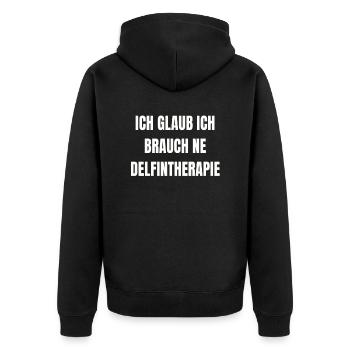 Delfintherapie Lustiger Spruch Humor Arbeit Witz - Unisex Premium Bio Zip Hoodie - Schwarz - Hinten - Nico (187cm)