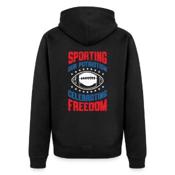 USA Independence American Flag Freedom Sports - Unisex Premium Organic Zip Hoodie - black - Back - Nico (187cm)