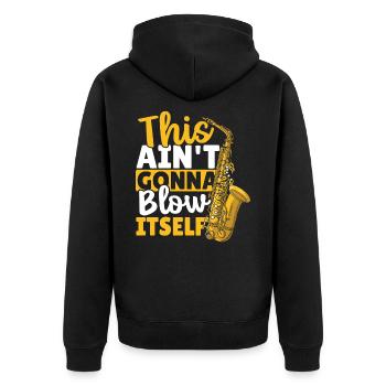 Saxophon Das wird sich nicht von selbst auflösen - Unisex Premium Bio Zip Hoodie - Schwarz - Hinten - Nico (187cm)