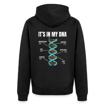 Spirituelle DNA Inspiration Spiritualist - Unisex Premium Bio Zip Hoodie - Schwarz - Hinten - Nico (187cm)