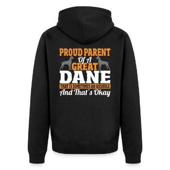 Stolzes Elternteil einer Deutschen Dogge - Unisex Premium Bio Zip Hoodie - Schwarz - Hinten - Nico (187cm)