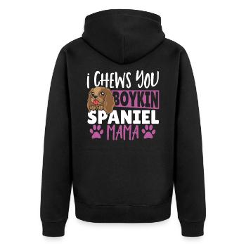 Ich kaue dich, Boykin Spaniel Mama Boykin - Unisex Premium Bio Zip Hoodie - Schwarz - Hinten - Nico (187cm)