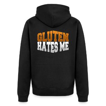 Gluten hasst mich glutenfrei - Unisex Premium Bio Zip Hoodie - Schwarz - Hinten - Nico (187cm)
