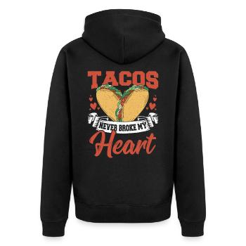 Tacos haben mir nie das Herz gebrochen - Unisex Premium Bio Zip Hoodie - Schwarz - Hinten - Nico (187cm)