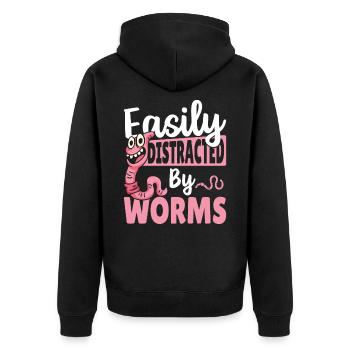 Easily Distracted By Worms Worm Farming - Unisex Premium Organic Zip Hoodie - black - Back - Nico (187cm)
