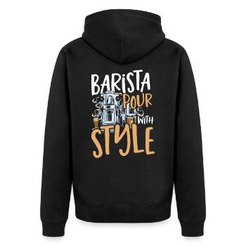 Barista donne un barista avec style - Veste à capuche bio Premium Unisexe - noir - Dos - Nico (187cm)