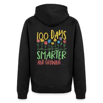 100 Tage schlauer und wachsend 100 Tage Schule - Unisex Premium Bio Zip Hoodie - Schwarz - Hinten - Nico (187cm)