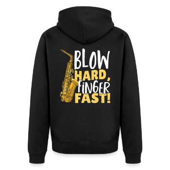 Soufflez fort, doigt vite! Saxophoniste Saxophone - Veste à capuche bio Premium Unisexe - noir - Dos - Nico (187cm)