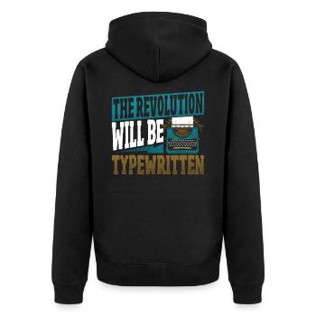 Die Revolution wird getippt Schreibmaschine Autor - Unisex Premium Bio Zip Hoodie - Schwarz - Hinten - Nico (187cm)